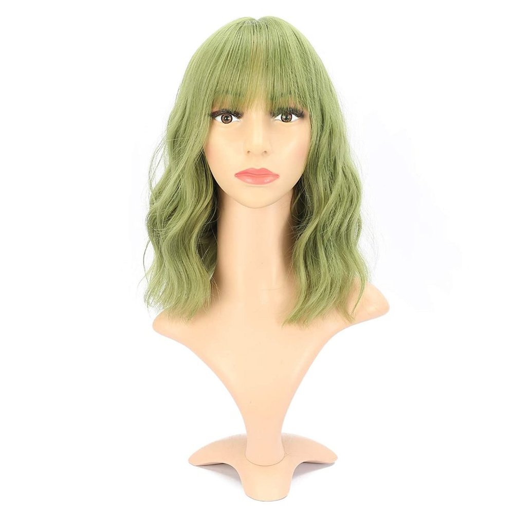 VCKOVCKO - Natural Wavy Wig With Air Bangs (Matcha Green)